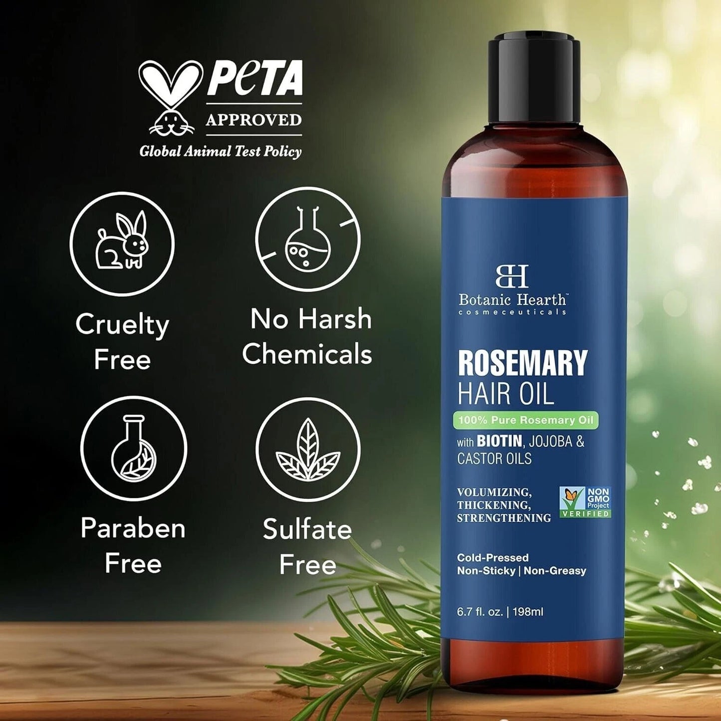 Botanic Hearth 100% Pure Rosemary Oil For Hair (6.7 fl oz) Infused With Biotin, Jojoba & castor Oil | Nourishing & Volumizing | Non GMO Verified