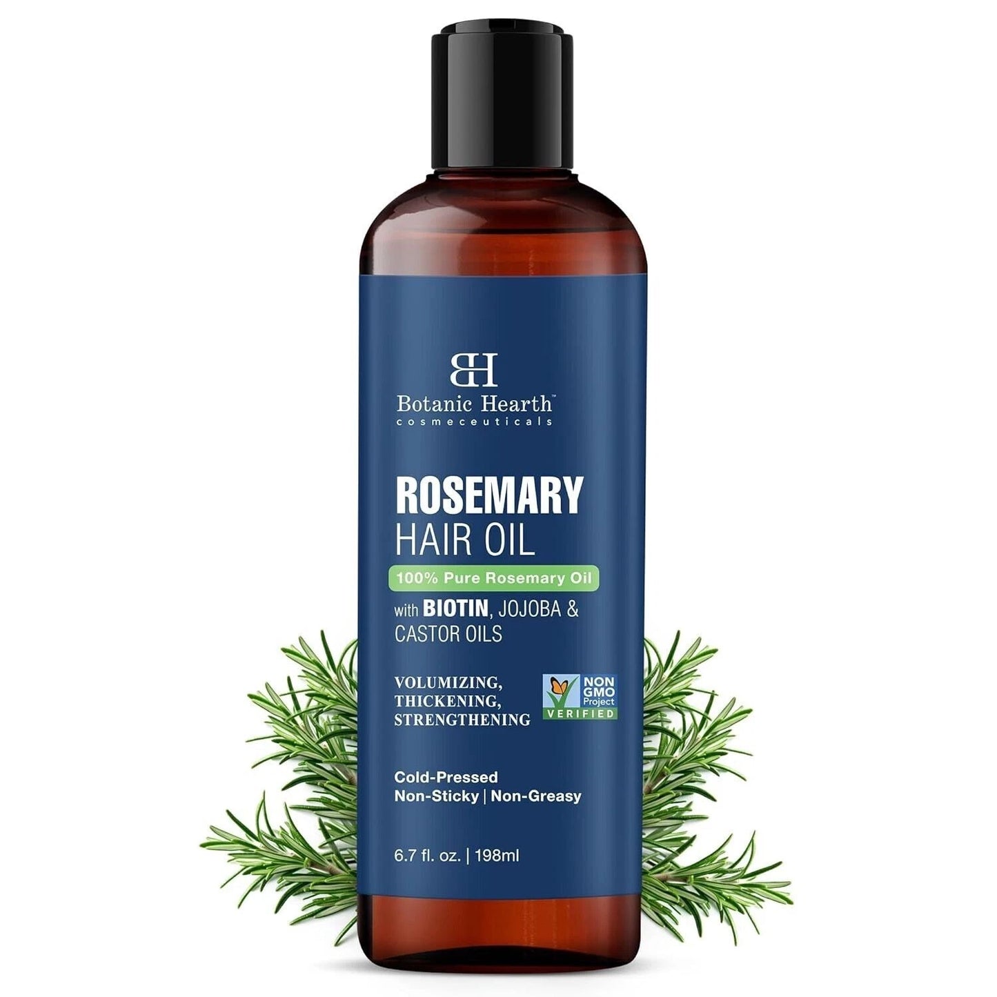 Botanic Hearth 100% Pure Rosemary Oil For Hair (6.7 fl oz) Infused With Biotin, Jojoba & castor Oil | Nourishing & Volumizing | Non GMO Verified