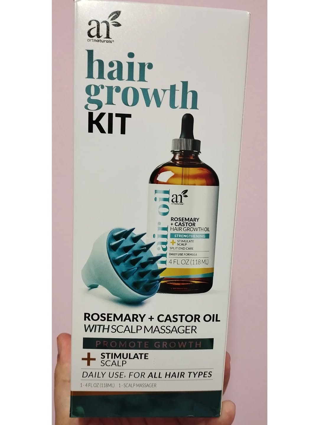 ArtNaturals Organic Rosemary & Castor Hair Growth Oil + Scalp Massager Set – Hair Styling Oils for Dry, Itchy Scalp, Thickening & Hydration - Scalp Oil Products For Damaged Hair & Split Ends – 4.0 oz